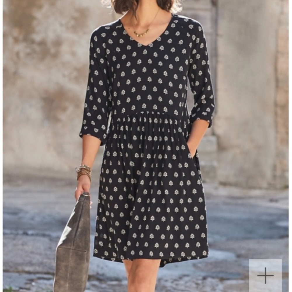 Garnet Hill Pleated Pocket Dress Navy Size 10